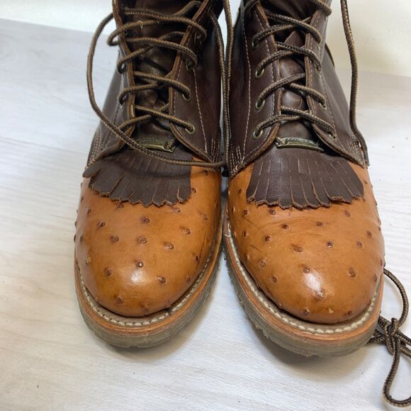 Double-H Boots Mens Size 10B Lacer Two Tone Work Boot D382 Ostrich Packer Kiltie